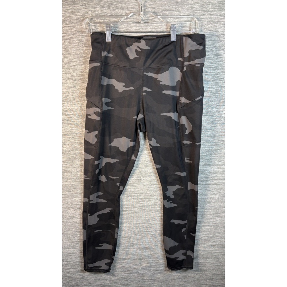 Athleta Camo Contender 7/8 Tight Leggings Gray Black Pockets Women's Medium